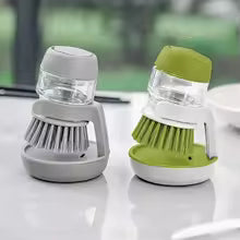 Multi-Use Kitchen Dish Brush, Soap Dispensing Palm Brush with Tray, Universal Scrub Brush for Household Cleaning