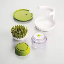Multi-Use Kitchen Dish Brush, Soap Dispensing Palm Brush with Tray, Universal Scrub Brush for Household Cleaning